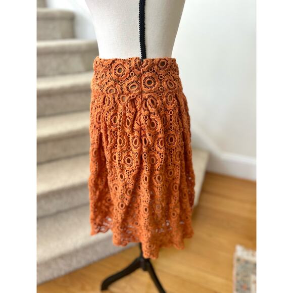 Moulinette Soeurs Anthropologie Rust Orange Lace A-Line Skirt - Picture 2 of 7